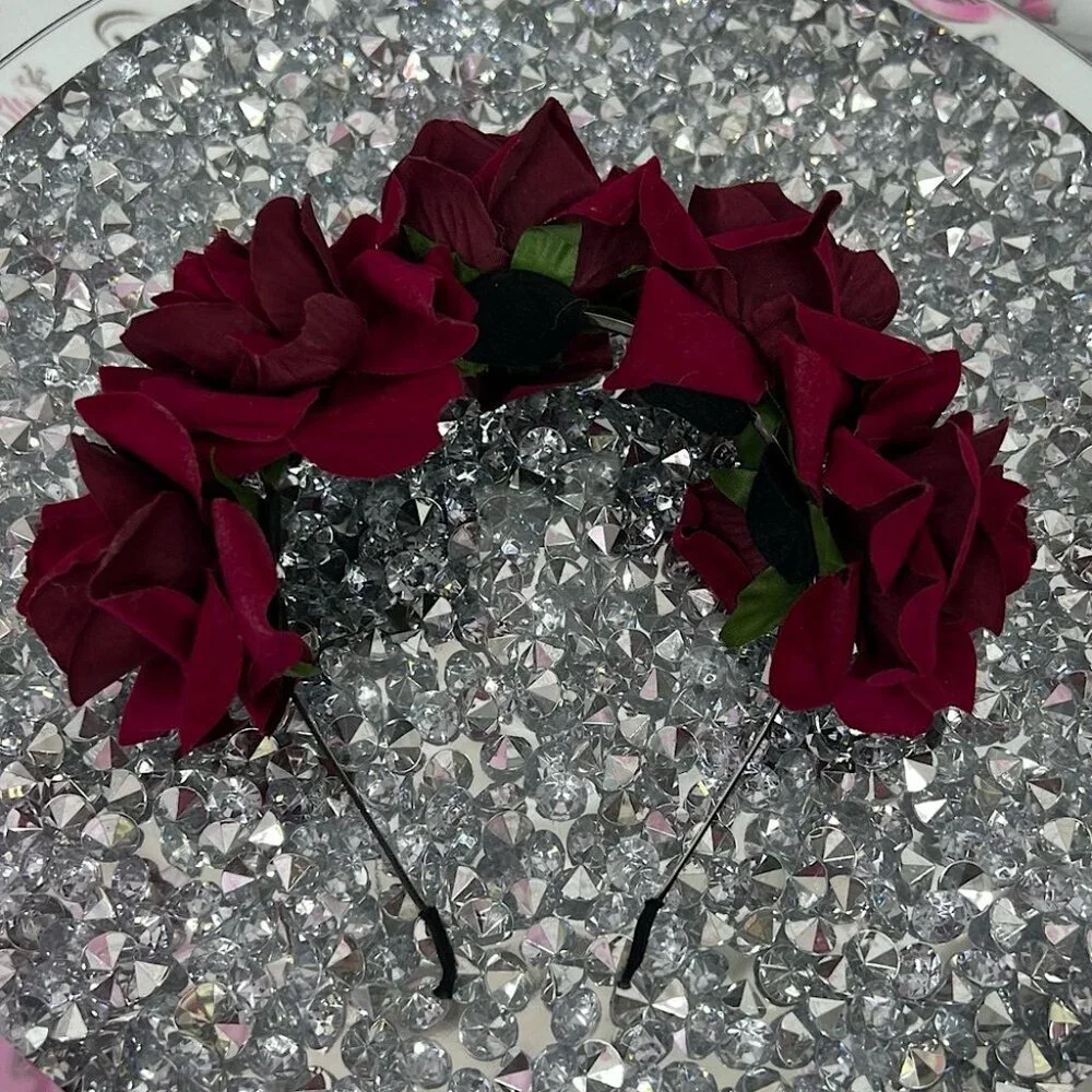 Headband roses red Elegant Burgundy Floral Headband
